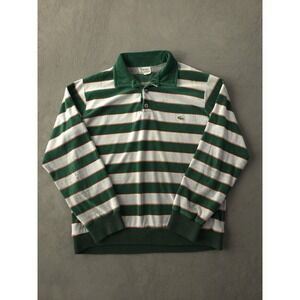 Vintage 1970s IZOD Lacoste Green Velour Striped Polo Shirt Long Sleeve L